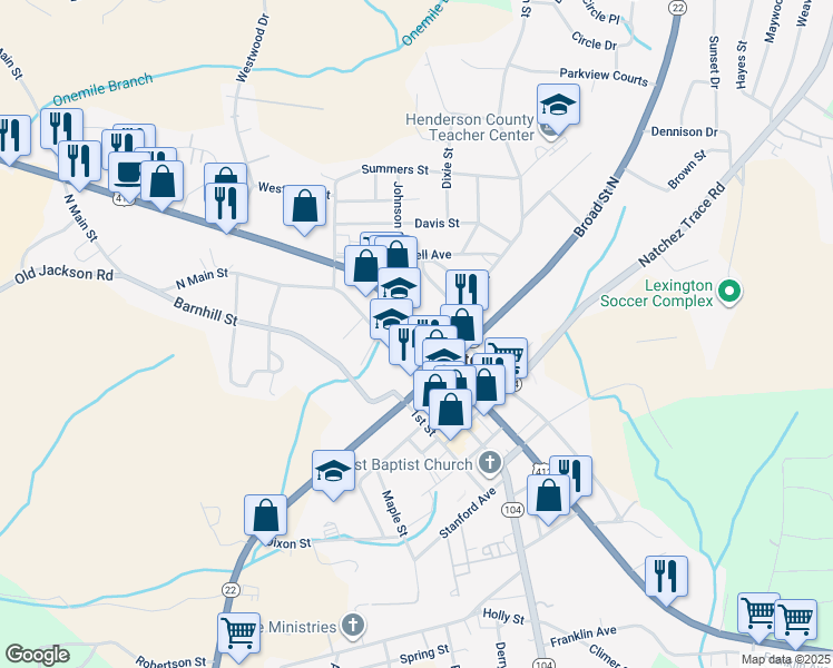 map of restaurants, bars, coffee shops, grocery stores, and more near 41 West Church Street in Lexington
