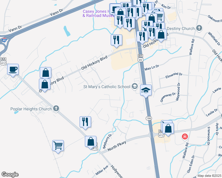 map of restaurants, bars, coffee shops, grocery stores, and more near 152 Greenfield Drive in Jackson