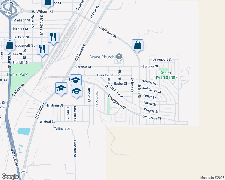 map of restaurants, bars, coffee shops, grocery stores, and more near 310 Santa Fe St in Borger