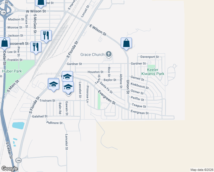 map of restaurants, bars, coffee shops, grocery stores, and more near 310 Santa Fe St in Borger