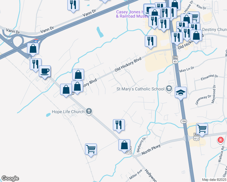 map of restaurants, bars, coffee shops, grocery stores, and more near 24 Howlett Cove in Jackson
