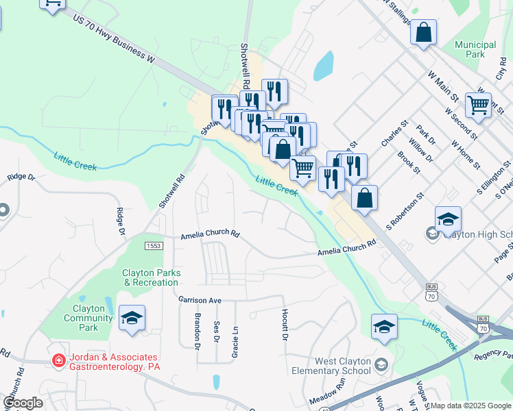 map of restaurants, bars, coffee shops, grocery stores, and more near 1513 Kenmore Drive in Clayton