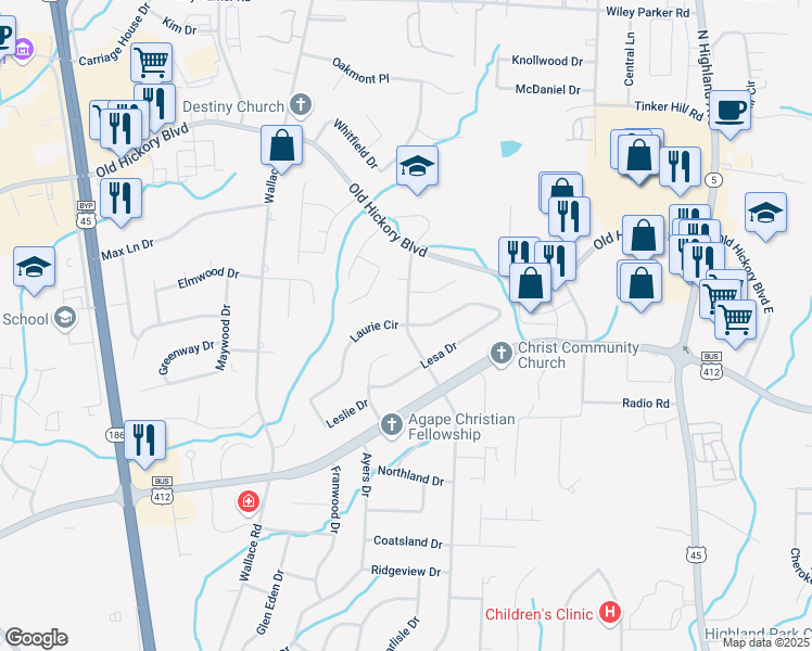 map of restaurants, bars, coffee shops, grocery stores, and more near 49 Laurie Circle in Jackson