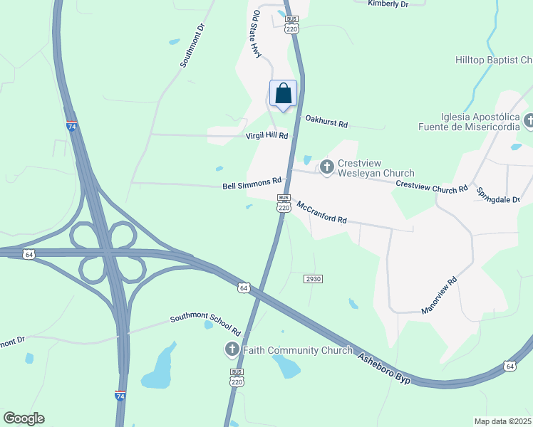 map of restaurants, bars, coffee shops, grocery stores, and more near 3830 U.S. 220 Business in Asheboro