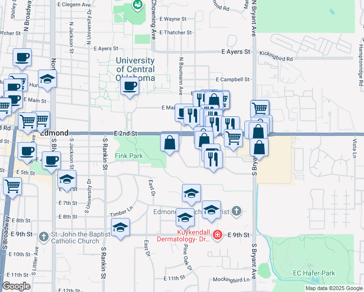 map of restaurants, bars, coffee shops, grocery stores, and more near 1008 Waterwood Parkway in Edmond