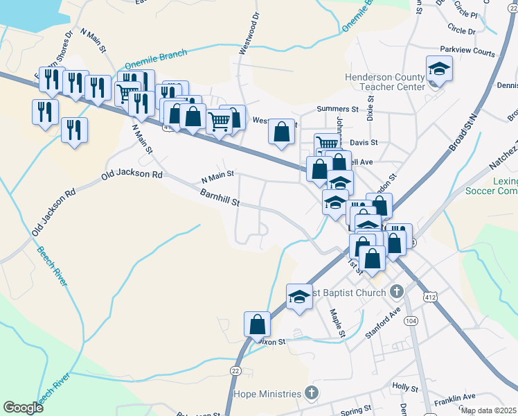map of restaurants, bars, coffee shops, grocery stores, and more near Montgomery Street in Lexington