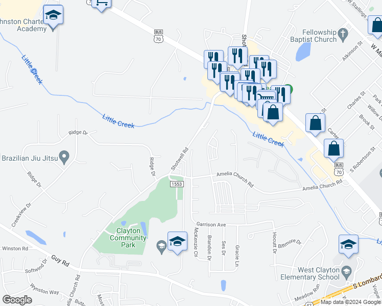 map of restaurants, bars, coffee shops, grocery stores, and more near 187 Yellow Jacket Ridge in Clayton
