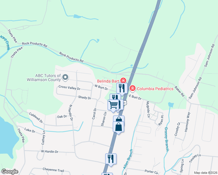 map of restaurants, bars, coffee shops, grocery stores, and more near 124 Kathryn Court in Columbia