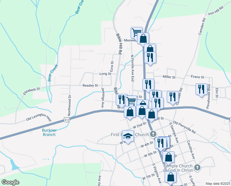 map of restaurants, bars, coffee shops, grocery stores, and more near 151 Bible Hill Road in Parsons