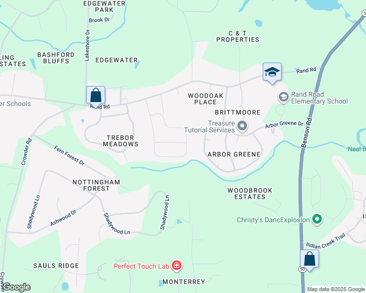 map of restaurants, bars, coffee shops, grocery stores, and more near 148 Blossom Creek Drive in Garner