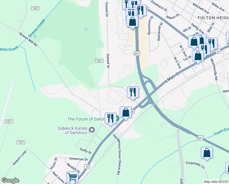 map of restaurants, bars, coffee shops, grocery stores, and more near in Salisbury