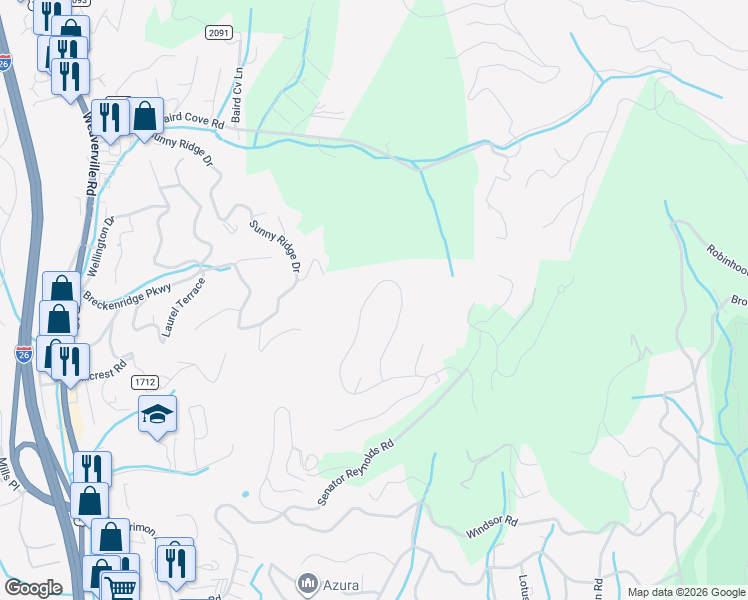 map of restaurants, bars, coffee shops, grocery stores, and more near 115 Summit Tower Circle in Asheville