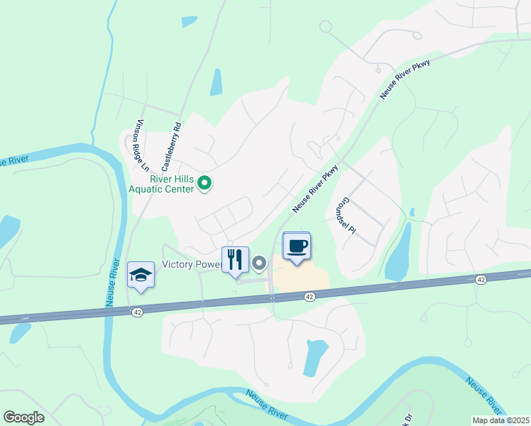 map of restaurants, bars, coffee shops, grocery stores, and more near 106 Wrenwood Drive in Clayton