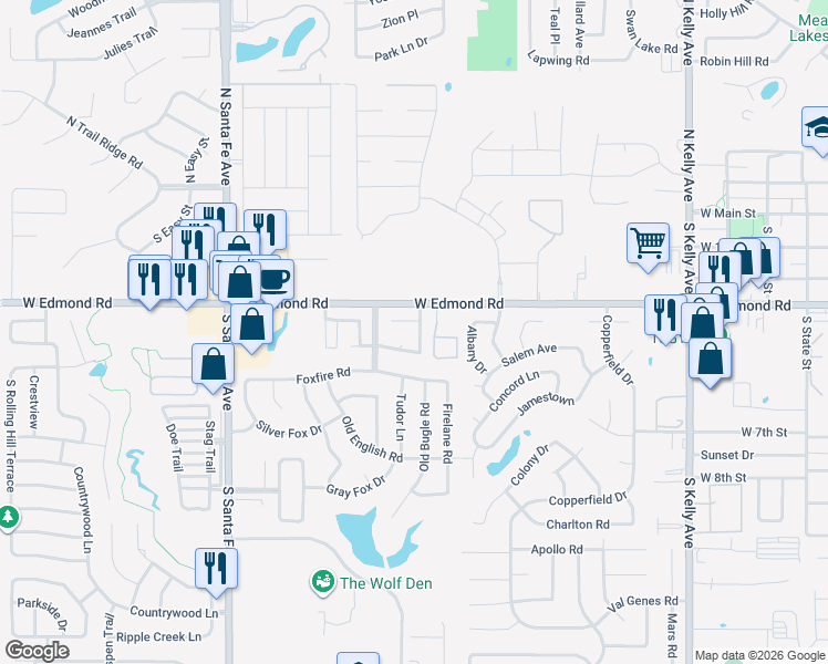 map of restaurants, bars, coffee shops, grocery stores, and more near 320 Longhorn Drive in Edmond