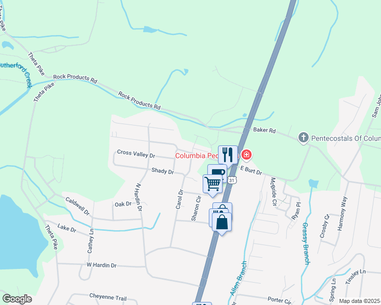 map of restaurants, bars, coffee shops, grocery stores, and more near 401 Carol Drive in Columbia