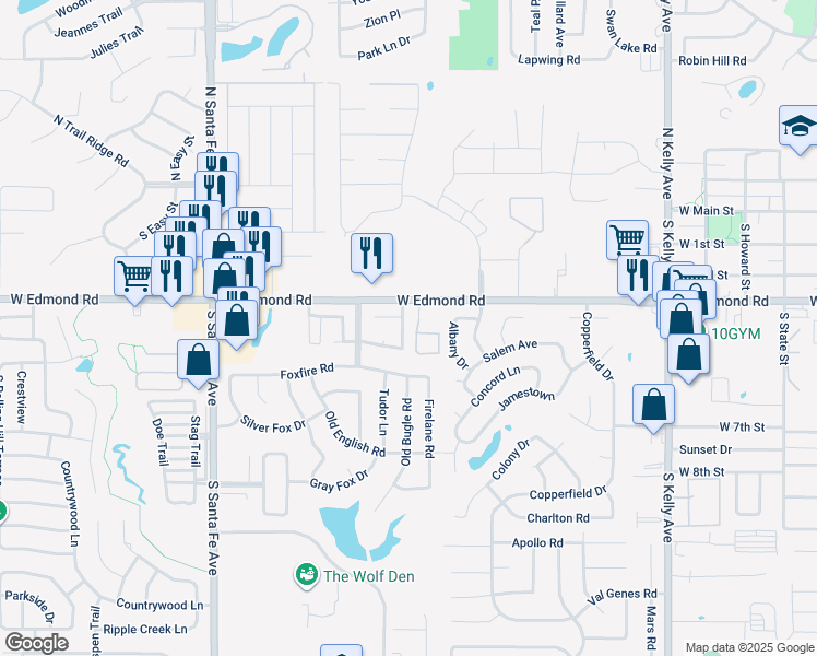 map of restaurants, bars, coffee shops, grocery stores, and more near 320 Longhorn Drive in Edmond