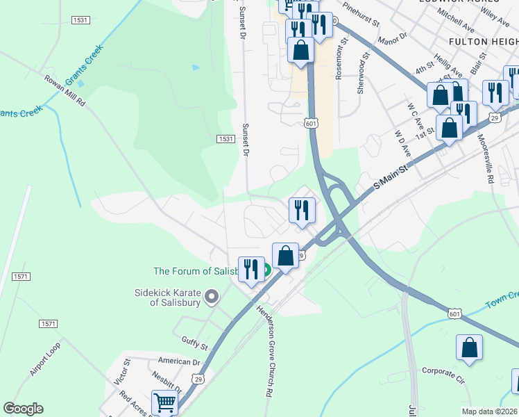 map of restaurants, bars, coffee shops, grocery stores, and more near in Salisbury