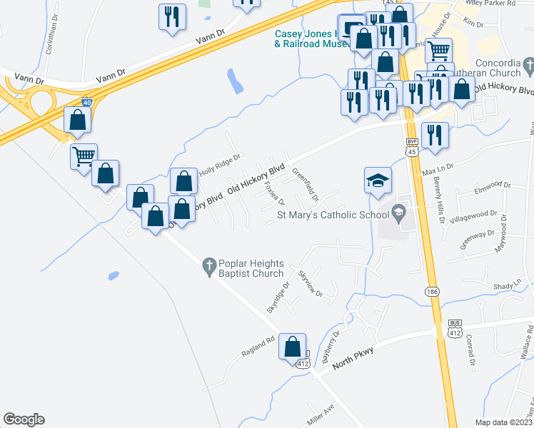 map of restaurants, bars, coffee shops, grocery stores, and more near 24 Howlett Cove in Jackson
