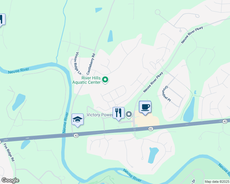 map of restaurants, bars, coffee shops, grocery stores, and more near 49 Bordeaux Drive in Clayton