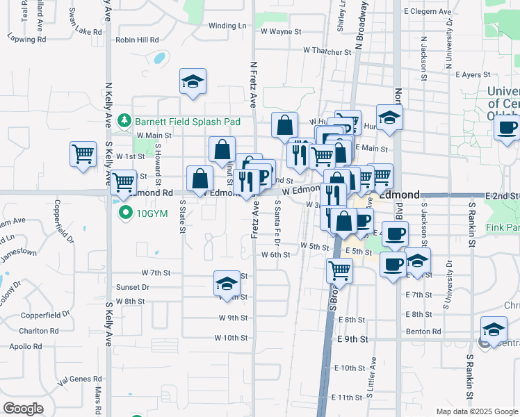 map of restaurants, bars, coffee shops, grocery stores, and more near 223 West 4th Street in Edmond