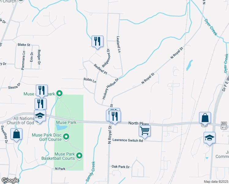 map of restaurants, bars, coffee shops, grocery stores, and more near 1831 North Royal Street in Jackson