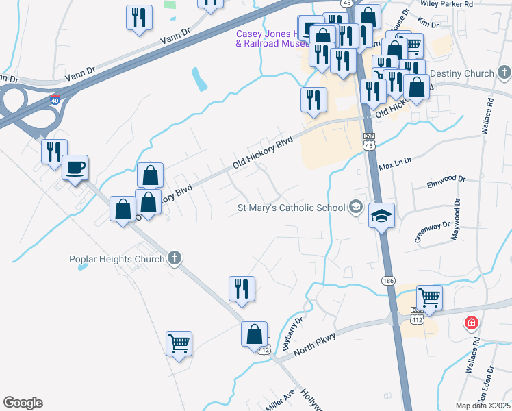 map of restaurants, bars, coffee shops, grocery stores, and more near 70 Foxlea Drive in Jackson