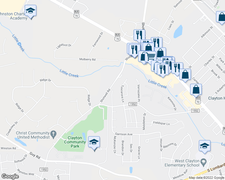 map of restaurants, bars, coffee shops, grocery stores, and more near 138 Yellow Jacket Ridge in Clayton