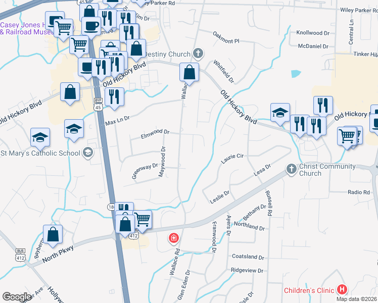 map of restaurants, bars, coffee shops, grocery stores, and more near 115 Greenvalley Drive in Jackson