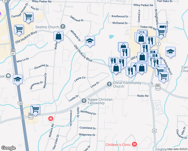 map of restaurants, bars, coffee shops, grocery stores, and more near 41 Laurie Circle in Jackson