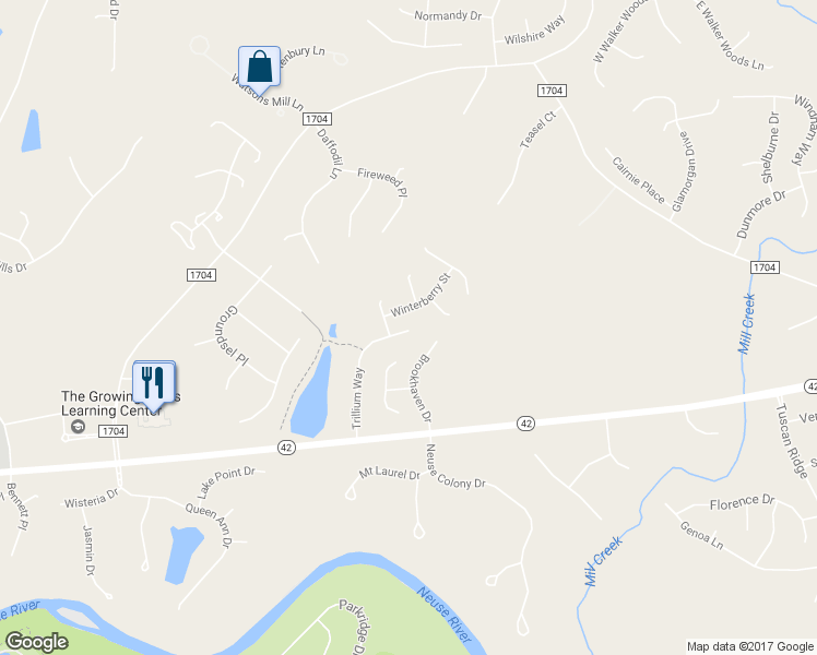 map of restaurants, bars, coffee shops, grocery stores, and more near 294 Trillium Way in Clayton