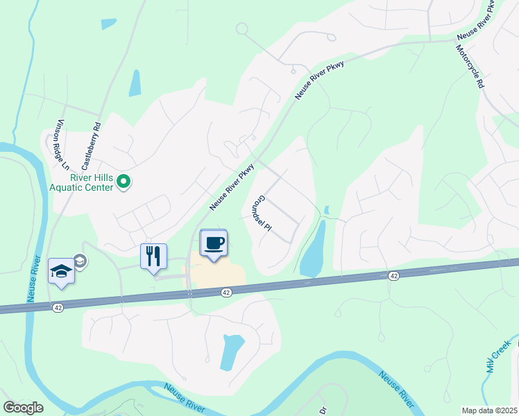 map of restaurants, bars, coffee shops, grocery stores, and more near 303 Groundsel Place in Clayton