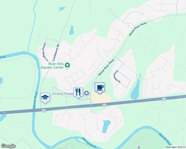 map of restaurants, bars, coffee shops, grocery stores, and more near 69 Wrenwood Drive in Clayton