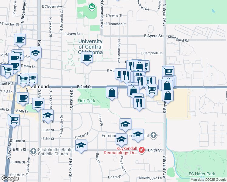 map of restaurants, bars, coffee shops, grocery stores, and more near 1008 Waterwood Parkway in Edmond