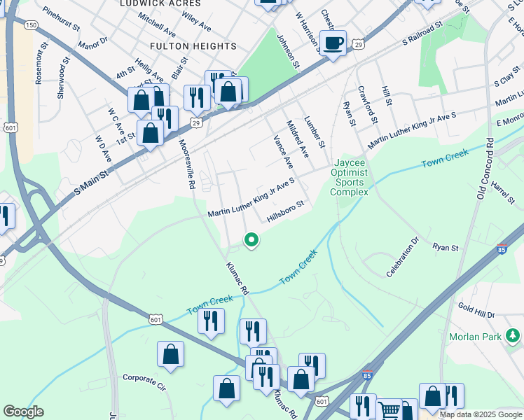 map of restaurants, bars, coffee shops, grocery stores, and more near 1415 Martin Luther King Junior Avenue South in Salisbury