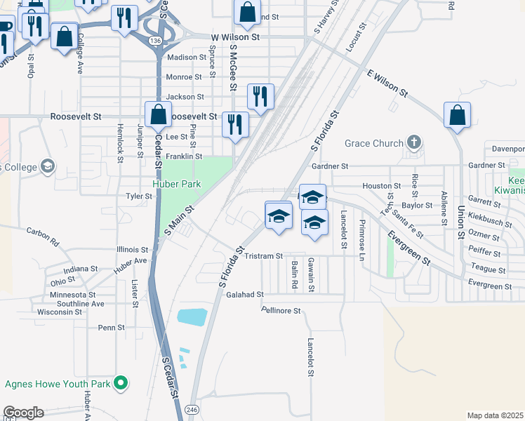 map of restaurants, bars, coffee shops, grocery stores, and more near 1310 South Florida Street in Borger