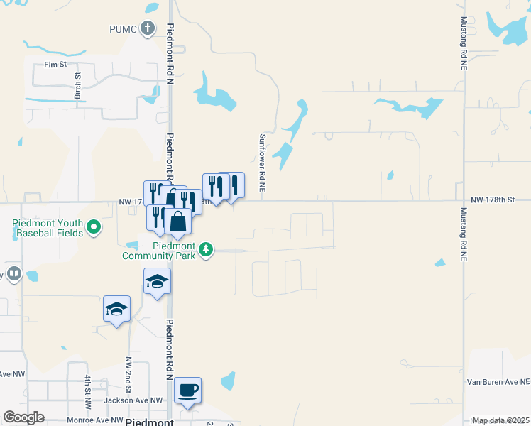 map of restaurants, bars, coffee shops, grocery stores, and more near 524 Northwest 178th Street in Piedmont
