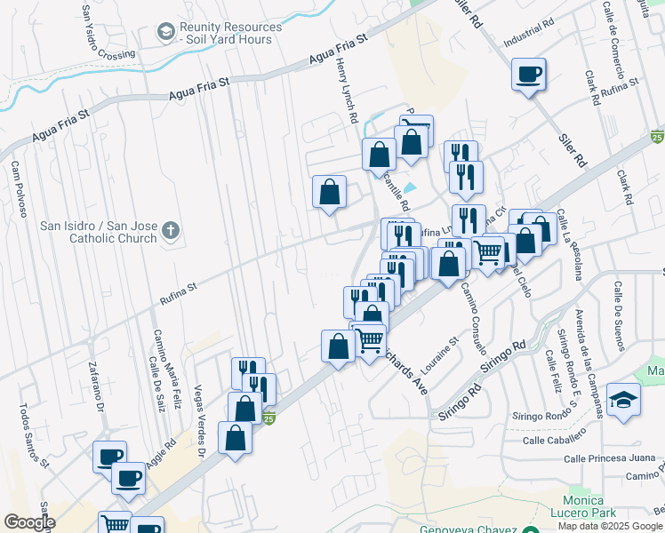 map of restaurants, bars, coffee shops, grocery stores, and more near 952 Richards Avenue in Santa Fe