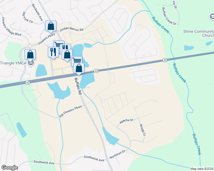 map of restaurants, bars, coffee shops, grocery stores, and more near 11096 Buffalo Road in Clayton