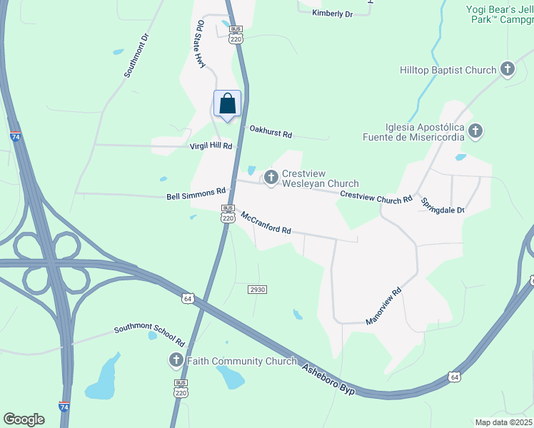 map of restaurants, bars, coffee shops, grocery stores, and more near 197 McCranford Road in Asheboro