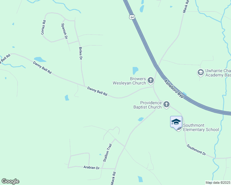 map of restaurants, bars, coffee shops, grocery stores, and more near 1572 Danny Bell Road in Asheboro