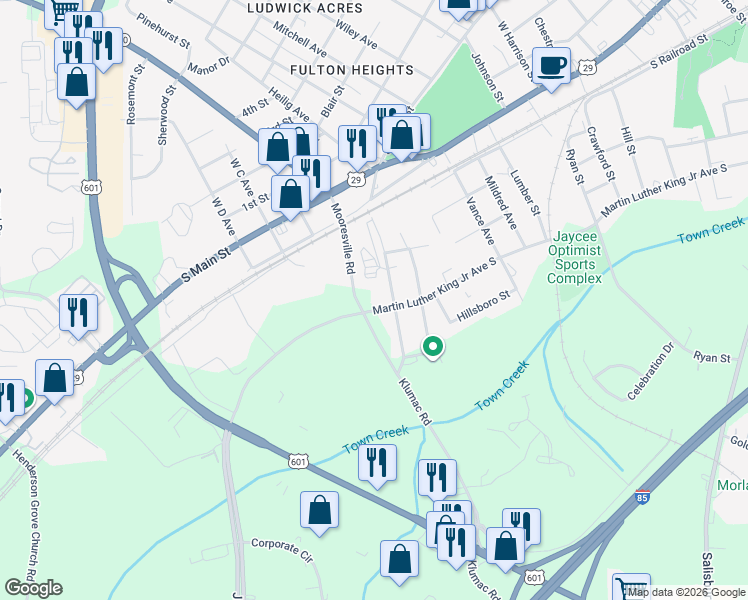 map of restaurants, bars, coffee shops, grocery stores, and more near 1620 Martin Luther King Junior Avenue South in Salisbury