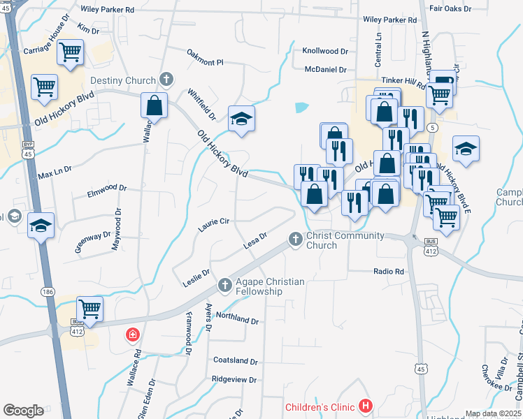 map of restaurants, bars, coffee shops, grocery stores, and more near 41 Laurie Circle in Jackson
