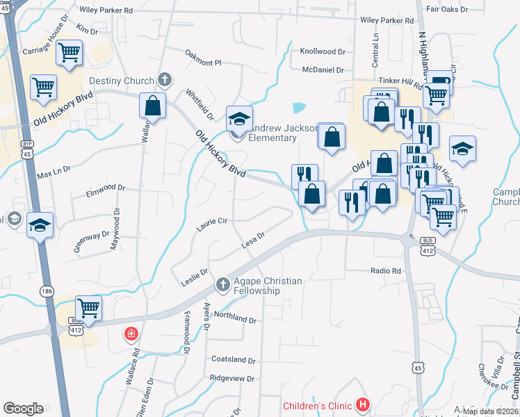 map of restaurants, bars, coffee shops, grocery stores, and more near 41 Laurie Circle in Jackson