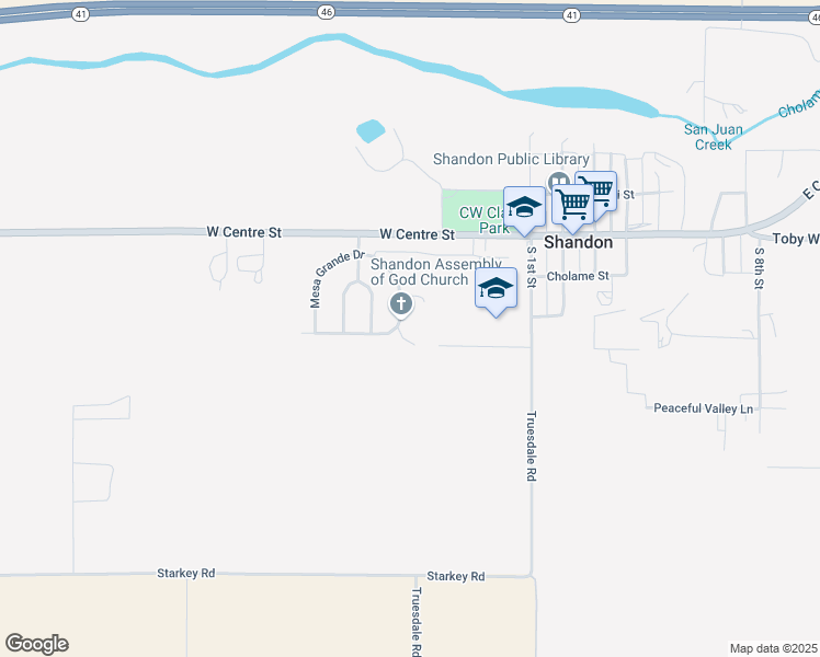 map of restaurants, bars, coffee shops, grocery stores, and more near 480 Mesa Grande Drive in Shandon