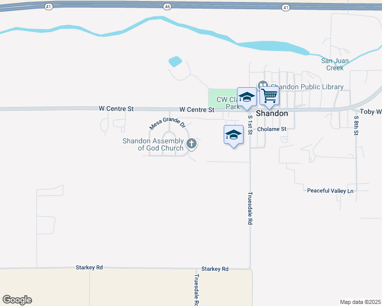 map of restaurants, bars, coffee shops, grocery stores, and more near 480 Mesa Grande Drive in Shandon