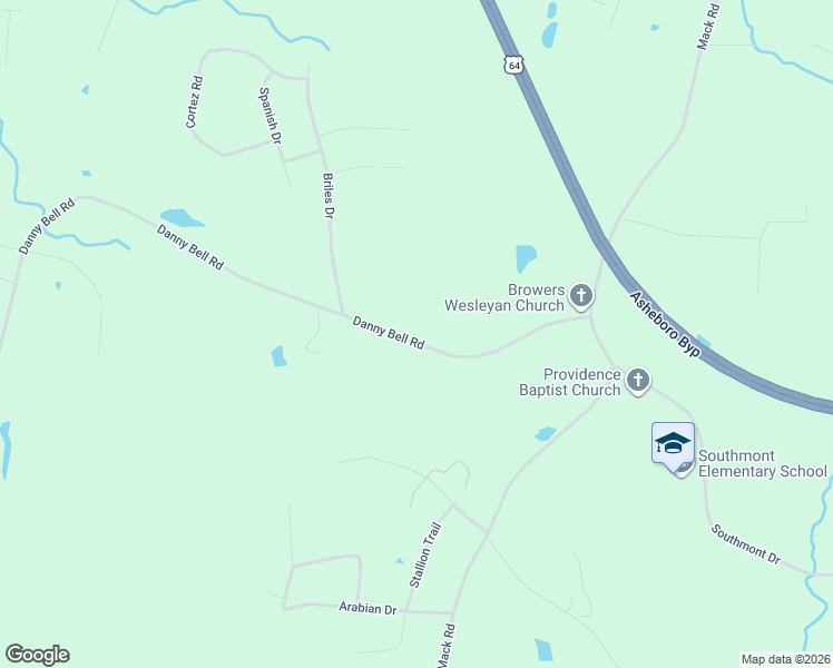 map of restaurants, bars, coffee shops, grocery stores, and more near 1608 Danny Bell Road in Asheboro