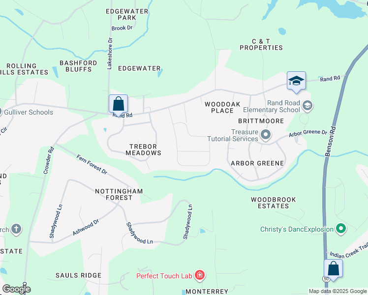 map of restaurants, bars, coffee shops, grocery stores, and more near 107 Blossom Creek Drive in Garner