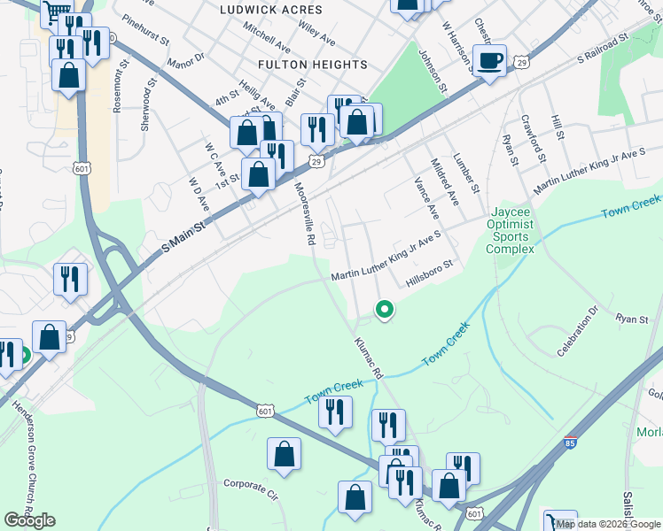 map of restaurants, bars, coffee shops, grocery stores, and more near 1620 Martin Luther King Junior Avenue South in Salisbury