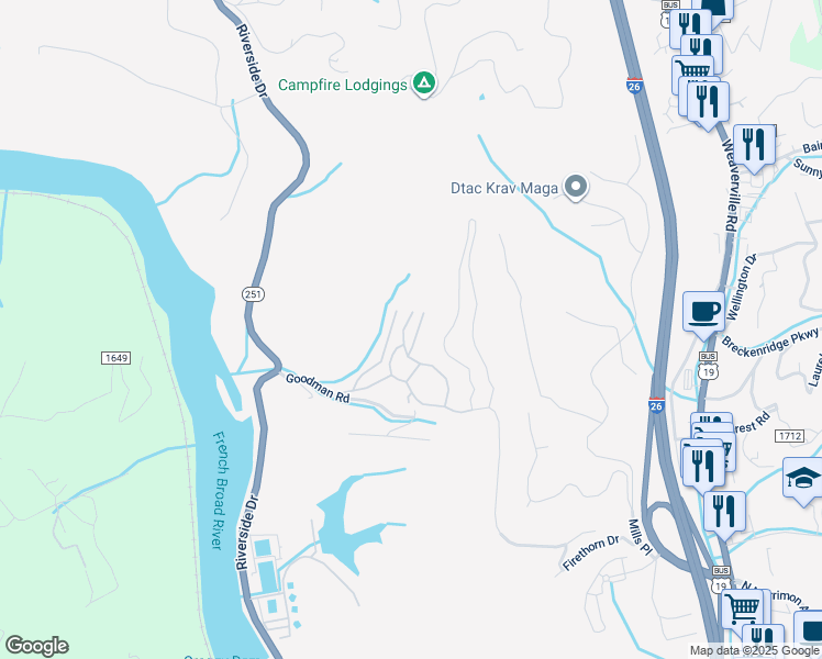 map of restaurants, bars, coffee shops, grocery stores, and more near 3 Rod Drive in Leicester
