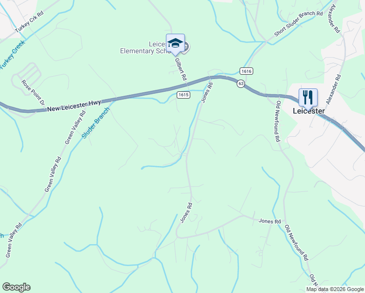 map of restaurants, bars, coffee shops, grocery stores, and more near 82 Jones Road in Leicester
